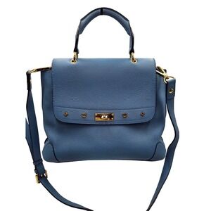 MCM Blue Leather Satchel Top Handle Crossbody Bag Gold Hardware